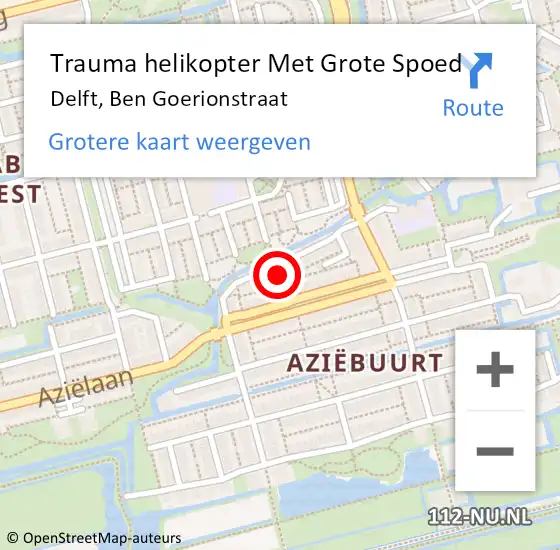 Locatie op kaart van de 112 melding: Trauma helikopter Met Grote Spoed Naar Delft, Ben Goerionstraat op 27 november 2024 19:47