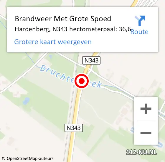 Locatie op kaart van de 112 melding: Brandweer Met Grote Spoed Naar Hardenberg, N343 hectometerpaal: 36,6 op 27 november 2024 19:48