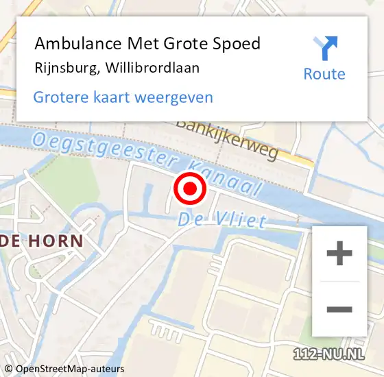 Locatie op kaart van de 112 melding: Ambulance Met Grote Spoed Naar Rijnsburg, Willibrordlaan op 27 november 2024 19:53