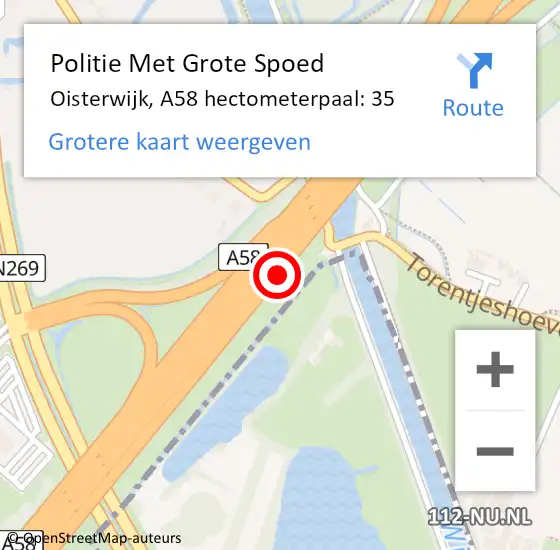 Locatie op kaart van de 112 melding: Politie Met Grote Spoed Naar Oisterwijk, A58 hectometerpaal: 35 op 27 november 2024 19:59