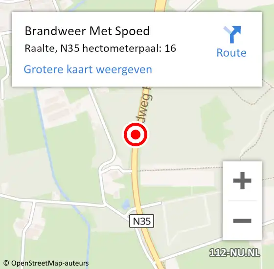 Locatie op kaart van de 112 melding: Brandweer Met Spoed Naar Raalte, N35 hectometerpaal: 16 op 27 november 2024 20:01