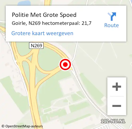 Locatie op kaart van de 112 melding: Politie Met Grote Spoed Naar Goirle, N269 hectometerpaal: 21,7 op 27 november 2024 20:04