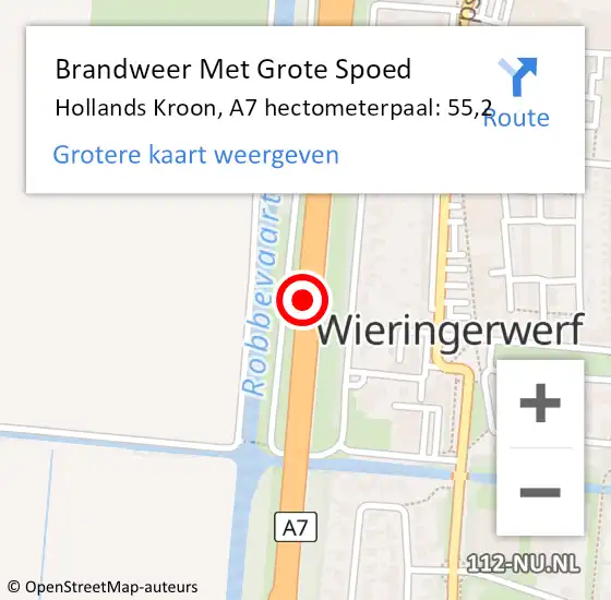 Locatie op kaart van de 112 melding: Brandweer Met Grote Spoed Naar Hollands Kroon, A7 hectometerpaal: 55,2 op 27 november 2024 20:09