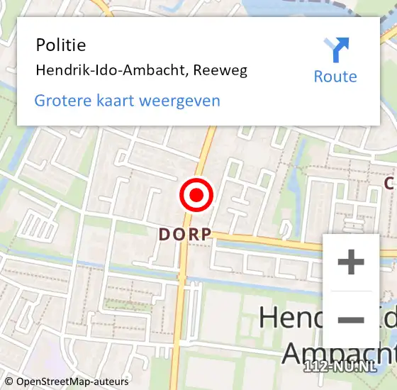 Locatie op kaart van de 112 melding: Politie Hendrik-Ido-Ambacht, Reeweg op 27 november 2024 20:10