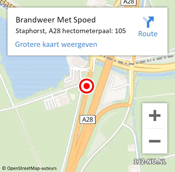 Locatie op kaart van de 112 melding: Brandweer Met Spoed Naar Staphorst, A28 hectometerpaal: 105 op 27 november 2024 20:15