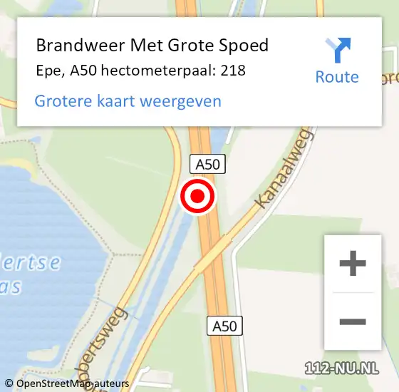 Locatie op kaart van de 112 melding: Brandweer Met Grote Spoed Naar Epe, A50 hectometerpaal: 218 op 27 november 2024 20:19