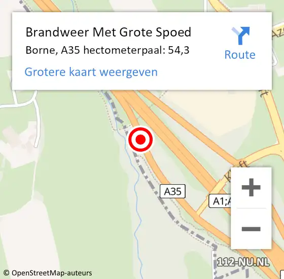 Locatie op kaart van de 112 melding: Brandweer Met Grote Spoed Naar Borne, A35 hectometerpaal: 54,3 op 27 november 2024 20:19