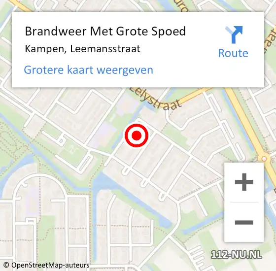 Locatie op kaart van de 112 melding: Brandweer Met Grote Spoed Naar Kampen, Leemansstraat op 27 november 2024 20:25