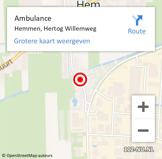 Locatie op kaart van de 112 melding: Ambulance Hemmen, Hertog Willemweg op 27 november 2024 20:28