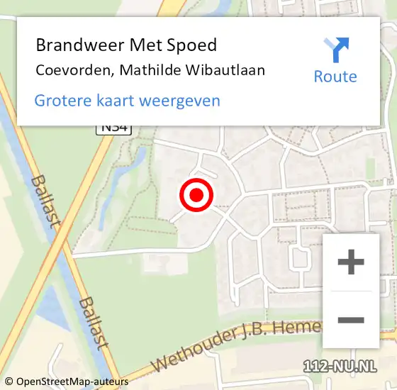 Locatie op kaart van de 112 melding: Brandweer Met Spoed Naar Coevorden, Mathilde Wibautlaan op 27 november 2024 20:30