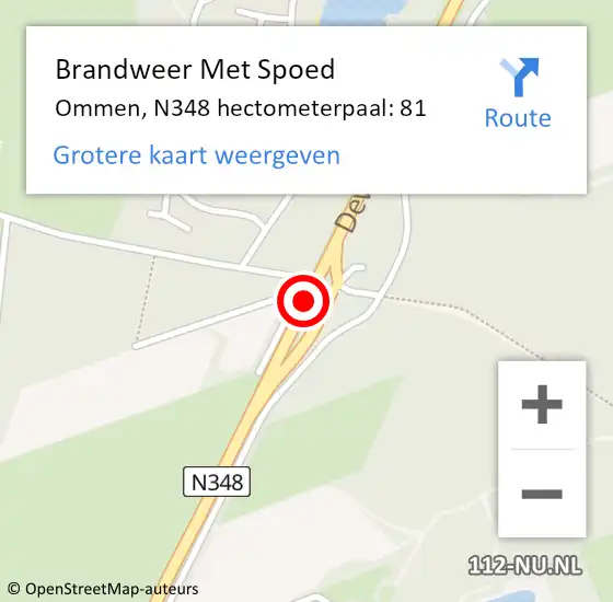 Locatie op kaart van de 112 melding: Brandweer Met Spoed Naar Ommen, N348 hectometerpaal: 81 op 27 november 2024 20:39