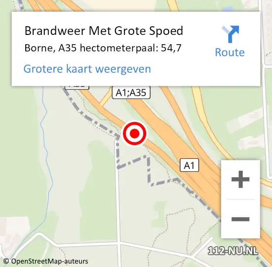 Locatie op kaart van de 112 melding: Brandweer Met Grote Spoed Naar Borne, A35 hectometerpaal: 54,7 op 27 november 2024 20:46