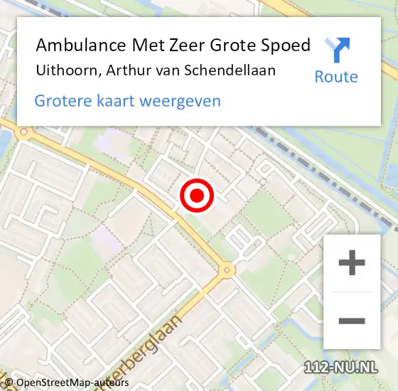 Locatie op kaart van de 112 melding: Ambulance Met Zeer Grote Spoed Naar Uithoorn, Arthur van Schendellaan op 27 november 2024 21:03