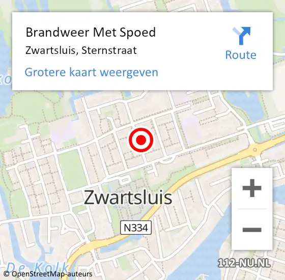 Locatie op kaart van de 112 melding: Brandweer Met Spoed Naar Zwartsluis, Sternstraat op 27 november 2024 21:13