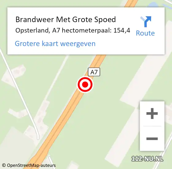 Locatie op kaart van de 112 melding: Brandweer Met Grote Spoed Naar Opsterland, A7 hectometerpaal: 154,4 op 27 november 2024 21:24