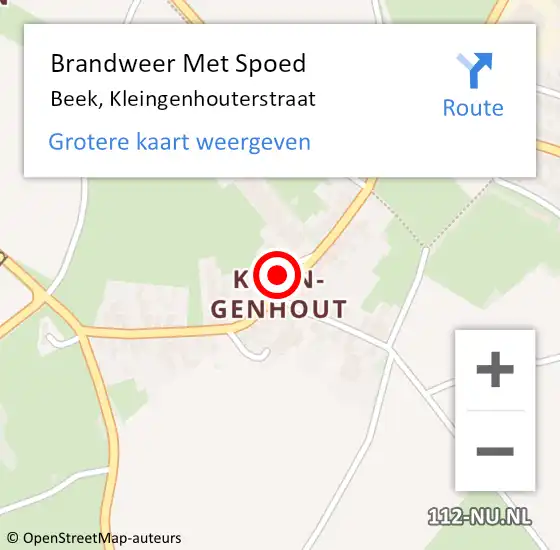 Locatie op kaart van de 112 melding: Brandweer Met Spoed Naar Beek, Kleingenhouterstraat op 27 november 2024 21:41