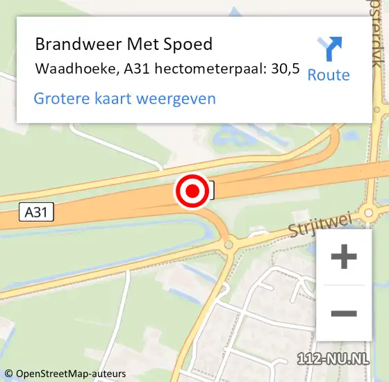 Locatie op kaart van de 112 melding: Brandweer Met Spoed Naar Waadhoeke, A31 hectometerpaal: 30,5 op 27 november 2024 21:41