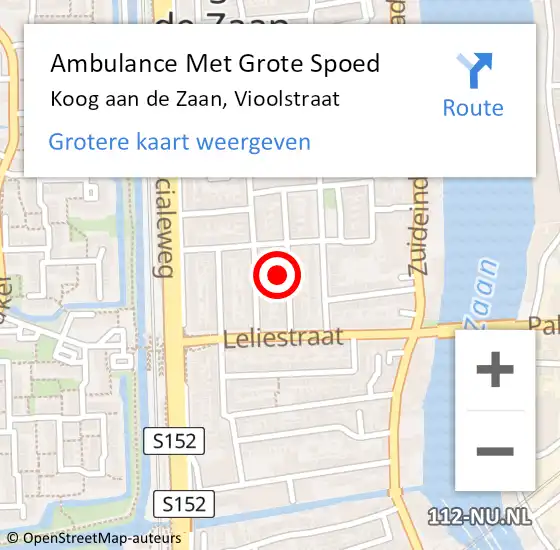 Locatie op kaart van de 112 melding: Ambulance Met Grote Spoed Naar Koog aan de Zaan, Vioolstraat op 27 november 2024 21:48