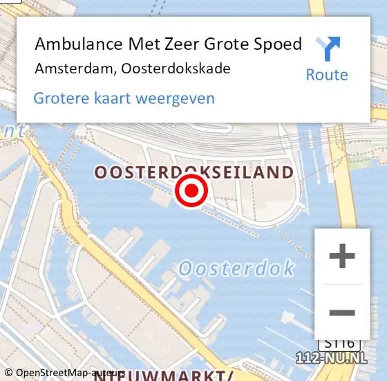 Locatie op kaart van de 112 melding: Ambulance Met Zeer Grote Spoed Naar Amsterdam, Oosterdokskade op 27 november 2024 22:03