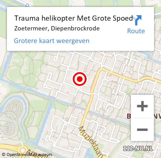 Locatie op kaart van de 112 melding: Trauma helikopter Met Grote Spoed Naar Zoetermeer, Diepenbrockrode op 27 november 2024 22:10