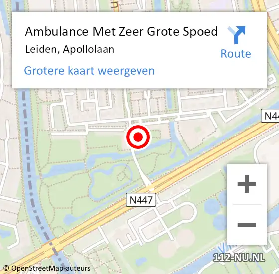 Locatie op kaart van de 112 melding: Ambulance Met Zeer Grote Spoed Naar Leiden, Apollolaan op 27 november 2024 22:11