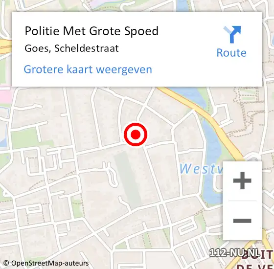 Locatie op kaart van de 112 melding: Politie Met Grote Spoed Naar Goes, Scheldestraat op 27 november 2024 22:12