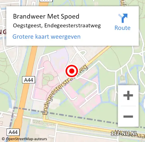 Locatie op kaart van de 112 melding: Brandweer Met Spoed Naar Oegstgeest, Endegeesterstraatweg op 27 november 2024 22:36