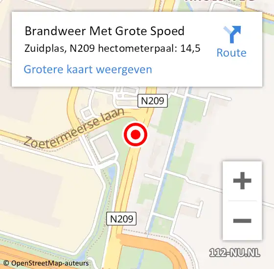 Locatie op kaart van de 112 melding: Brandweer Met Grote Spoed Naar Zuidplas, N209 hectometerpaal: 14,5 op 27 november 2024 22:37