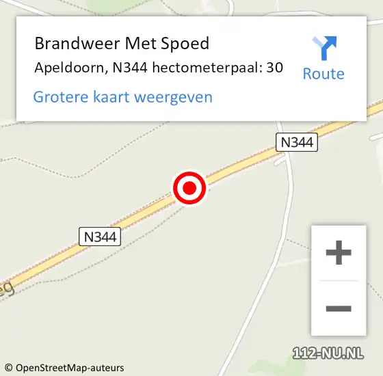 Locatie op kaart van de 112 melding: Brandweer Met Spoed Naar Apeldoorn, N344 hectometerpaal: 30 op 27 november 2024 22:38