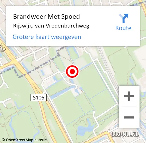 Locatie op kaart van de 112 melding: Brandweer Met Spoed Naar Rijswijk, van Vredenburchweg op 27 november 2024 22:41