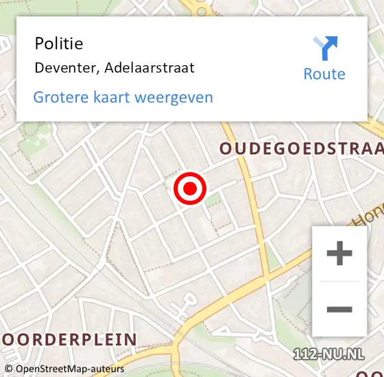 Locatie op kaart van de 112 melding: Politie Deventer, Adelaarstraat op 27 november 2024 23:57