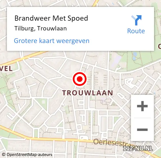 Locatie op kaart van de 112 melding: Brandweer Met Spoed Naar Tilburg, Trouwlaan op 28 november 2024 00:07