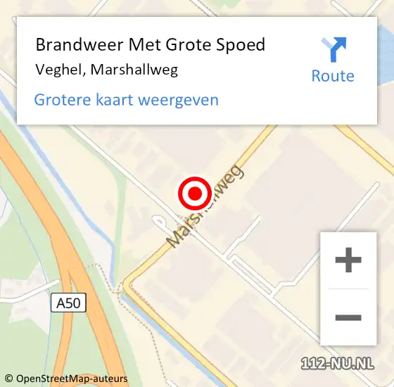 Locatie op kaart van de 112 melding: Brandweer Met Grote Spoed Naar Veghel, Marshallweg op 28 november 2024 00:39