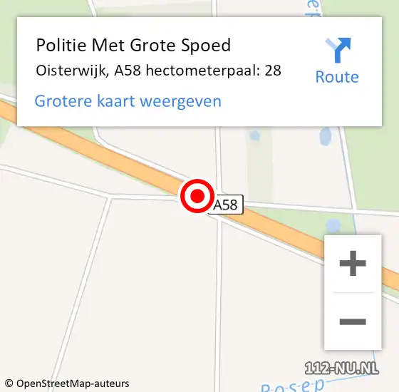 Locatie op kaart van de 112 melding: Politie Met Grote Spoed Naar Oisterwijk, A58 hectometerpaal: 28 op 28 november 2024 01:07