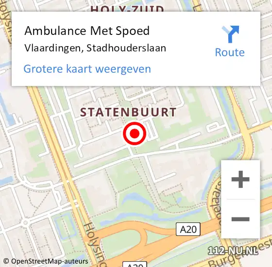 Locatie op kaart van de 112 melding: Ambulance Met Spoed Naar Vlaardingen, Stadhouderslaan op 28 november 2024 02:29