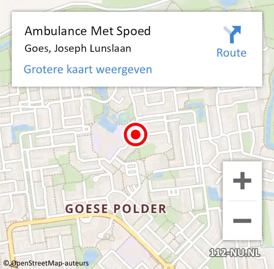 Locatie op kaart van de 112 melding: Ambulance Met Spoed Naar Goes, Joseph Lunslaan op 28 oktober 2014 13:26