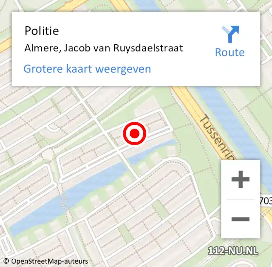 Locatie op kaart van de 112 melding: Politie Almere, Jacob van Ruysdaelstraat op 28 november 2024 04:01