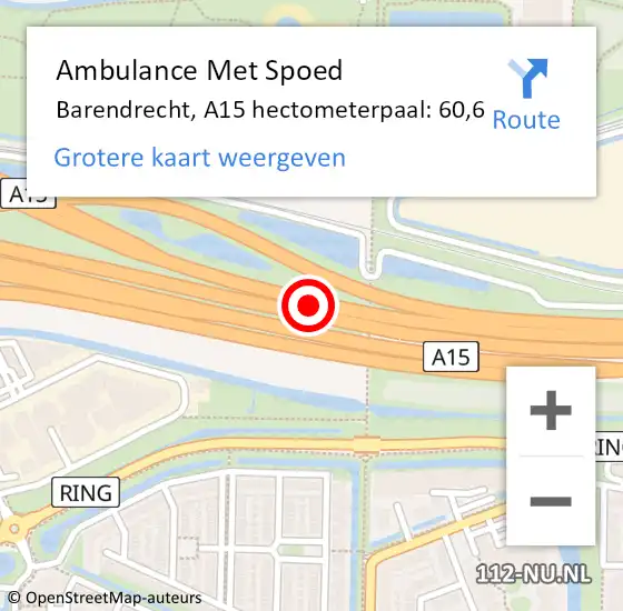 Locatie op kaart van de 112 melding: Ambulance Met Spoed Naar Barendrecht, A15 hectometerpaal: 60,6 op 28 november 2024 06:45