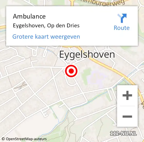 Locatie op kaart van de 112 melding: Ambulance Eygelshoven, Op den Dries op 28 oktober 2014 13:37