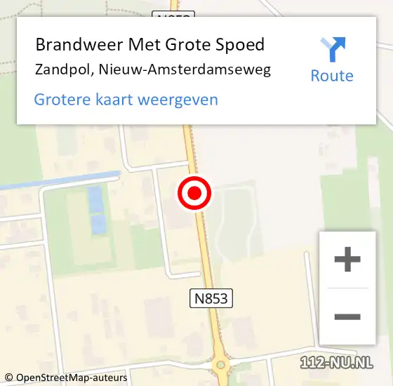 Locatie op kaart van de 112 melding: Brandweer Met Grote Spoed Naar Zandpol, Nieuw-Amsterdamseweg op 28 oktober 2014 13:42