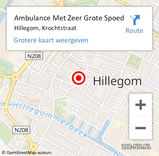 Locatie op kaart van de 112 melding: Ambulance Met Zeer Grote Spoed Naar Hillegom, Krochtstraat op 28 november 2024 08:25