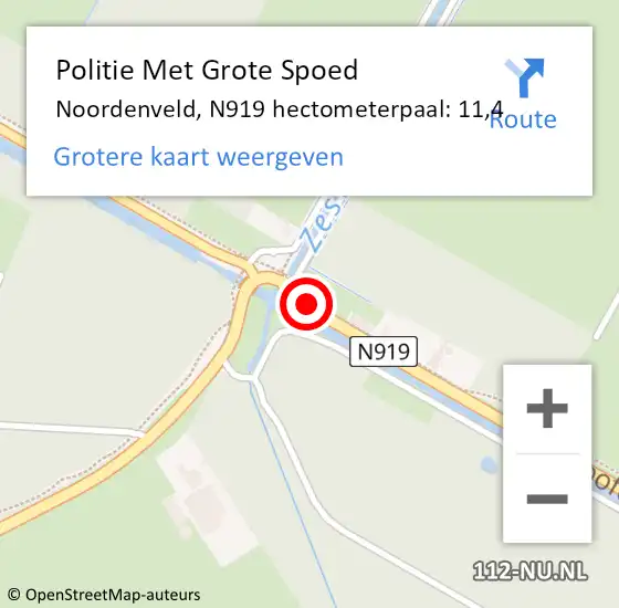 Locatie op kaart van de 112 melding: Politie Met Grote Spoed Naar Noordenveld, N919 hectometerpaal: 11,4 op 28 november 2024 08:26