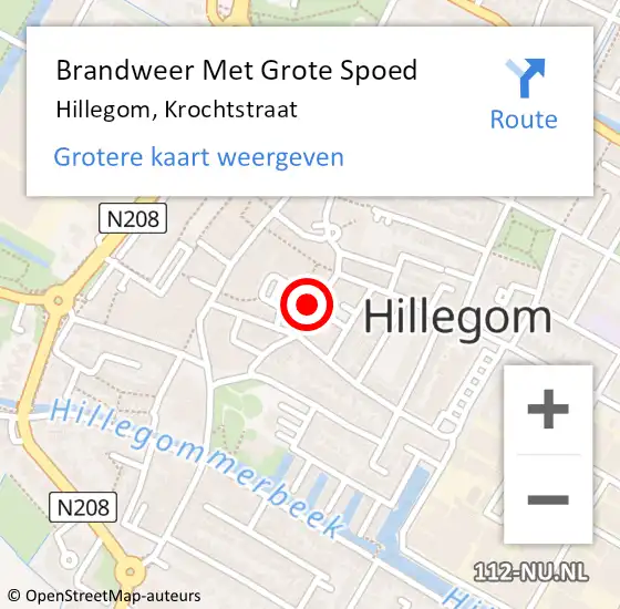 Locatie op kaart van de 112 melding: Brandweer Met Grote Spoed Naar Hillegom, Krochtstraat op 28 november 2024 08:39