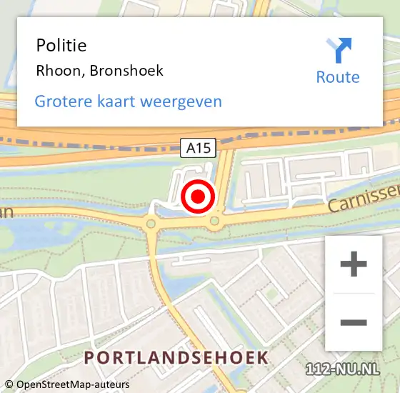 Locatie op kaart van de 112 melding: Politie Rhoon, Bronshoek op 28 november 2024 08:44