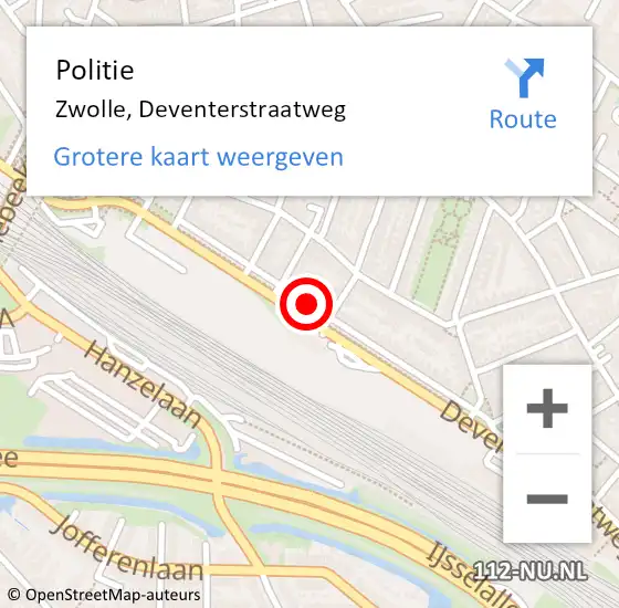 Locatie op kaart van de 112 melding: Politie Zwolle, Deventerstraatweg op 28 november 2024 08:59