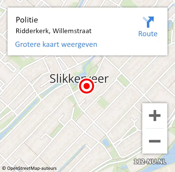 Locatie op kaart van de 112 melding: Politie Ridderkerk, Willemstraat op 28 november 2024 09:27