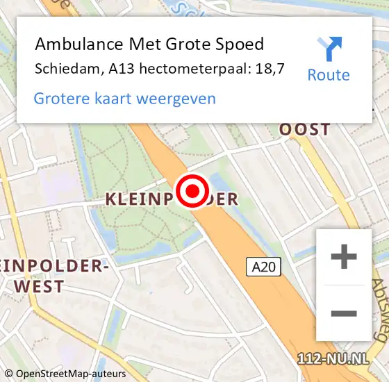 Locatie op kaart van de 112 melding: Ambulance Met Grote Spoed Naar Schiedam, A13 hectometerpaal: 18,7 op 28 november 2024 09:33