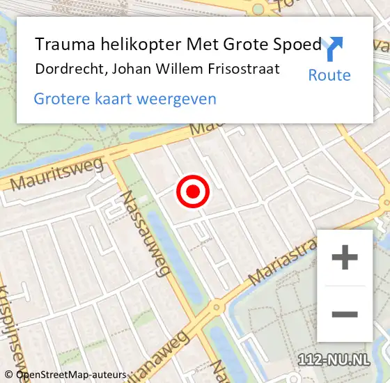 Locatie op kaart van de 112 melding: Trauma helikopter Met Grote Spoed Naar Dordrecht, Johan Willem Frisostraat op 28 november 2024 09:38