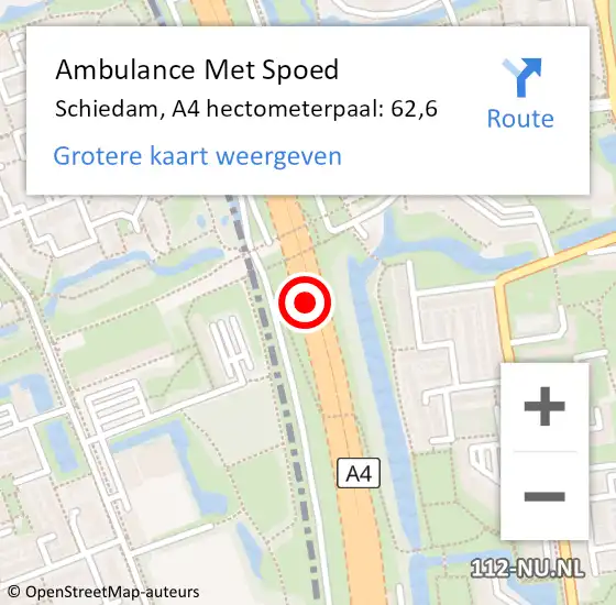 Locatie op kaart van de 112 melding: Ambulance Met Spoed Naar Schiedam, A4 hectometerpaal: 62,6 op 28 november 2024 09:39