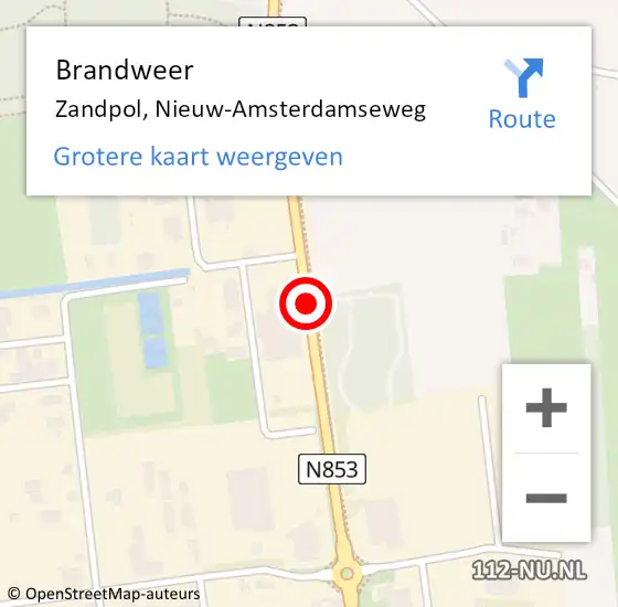 Locatie op kaart van de 112 melding: Brandweer Zandpol, Nieuw-Amsterdamseweg op 28 oktober 2014 13:49